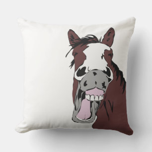 Roligt Horse Laughing Tecknad Farm Animal Kudde