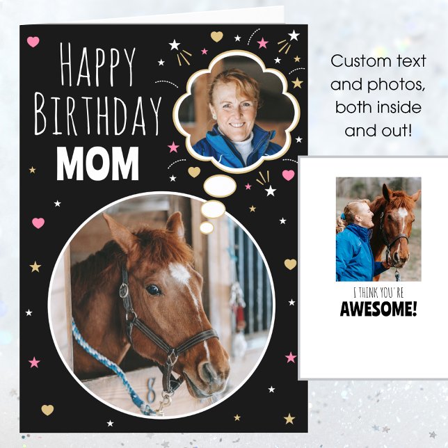 Roligt Horse Mamma Birthday Anpassningsbar Photo B Kort (Skapare uppladdad)