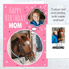 Roligt Horse Mamma Birthday, Rosa för tankfoto Kort