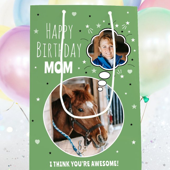 Roligt Horse Mamma Birthday Think Bubble Photo Grö (Skapare uppladdad)