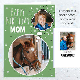 Roligt Horse Mamma Birthday Think Bubble Photo Grö Kort