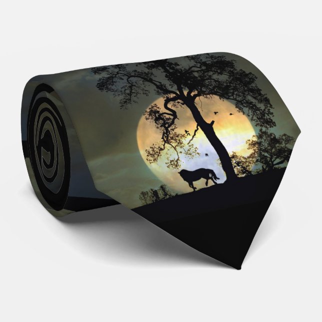 Roligt Horse och Måne Neck Tie Slips (Rullad)