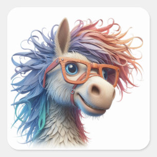 Roligt Horse Stickers Fyrkantigt Klistermärke