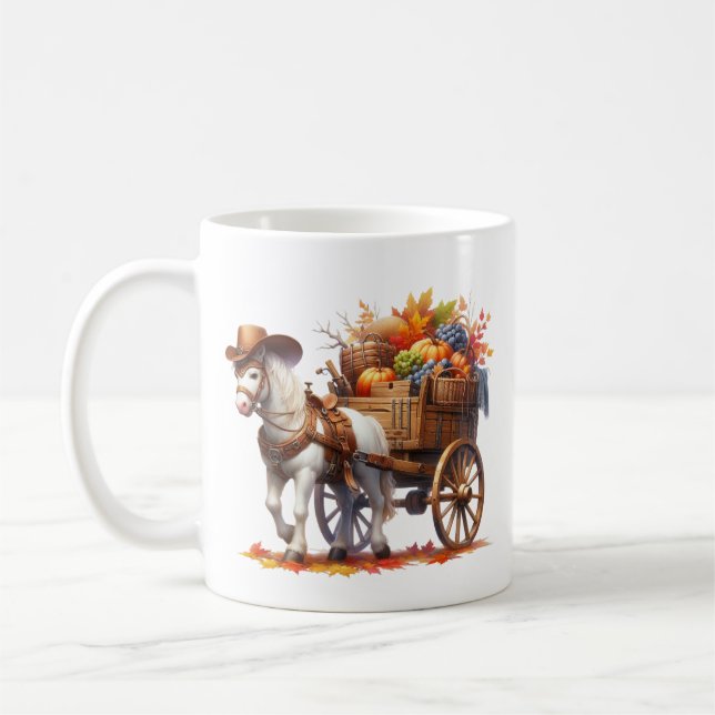 Roligt hösttema hästmonogram  kaffemugg (Vänster)