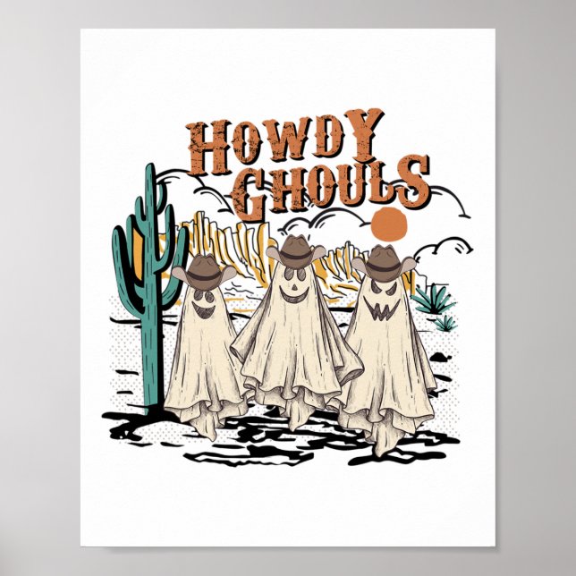 Roligt Howdy Ghouls Westerna Halloween Fall Spöken Poster (Framsidan)