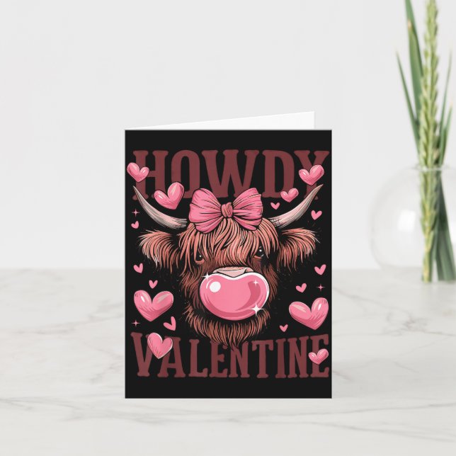 Roligt Howdy Valentine Highland Ko Valentine’s Day Kort (Framsida)