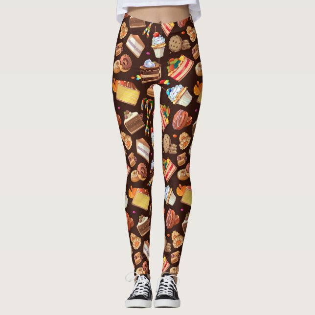 Roligt Humor Tecknad Tecknad Candy Sweets Cakes De Leggings (Framsida)