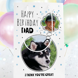 Roligt Hund födelsedag Pappa: Tankebubbelfoto vit