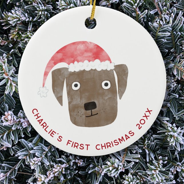Roligt Hund Första julen Personlig Julgransprydnad Keramik (Chocolate Brown Labrador Retriever Dog personalized name first christmas date ceramic ornament
)