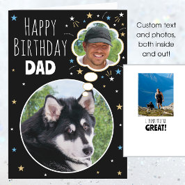 Roligt Hund Pappa Birthday, tankebubbelfoto Black Kort