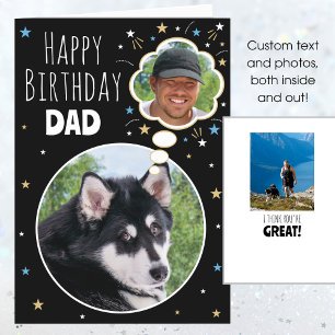 Roligt Hund Pappa Birthday, tankebubbelfoto Black Kort