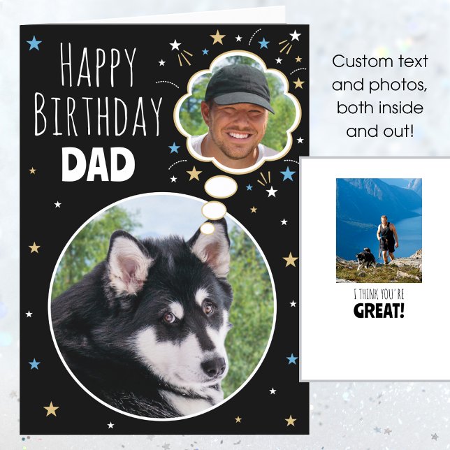 Roligt Hund Pappa Birthday, tankebubbelfoto Black Kort (Skapare uppladdad)