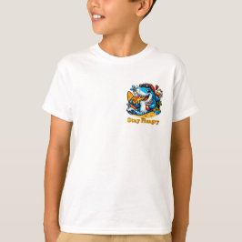 Roligt hungrig haj som äter pizza sommar strand t shirt