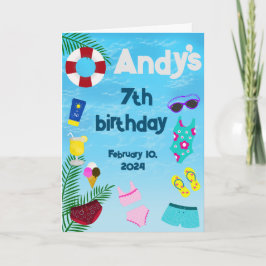 Roligt i Bassäng Swimming Bassäng Födelsedagsfest Tack Kort