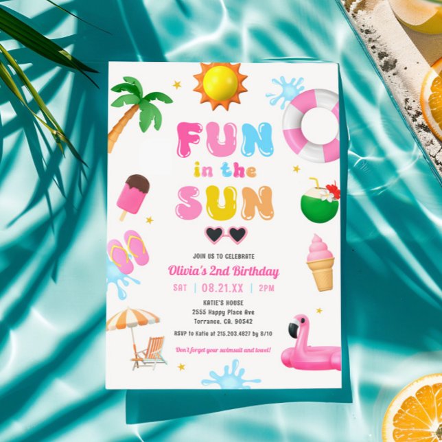 Roligt i Födelsedagsfesten Sol Party Girl Inbjudningar (Skapare uppladdad)
