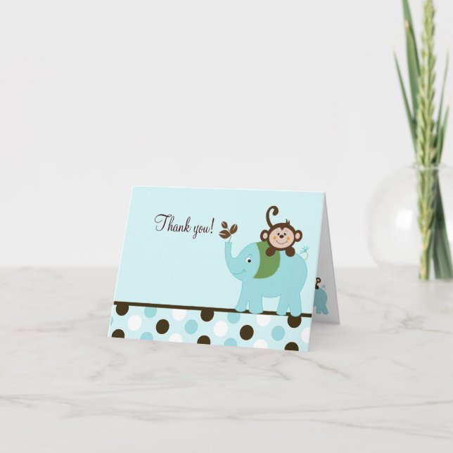 Roligt i jungle Blue Dot Monkey Elephant Card Tack Kort (Framsida)