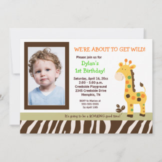 Roligt i Jungle Giraffe *PHOTO* Birthday 5x7 Inbjudningar