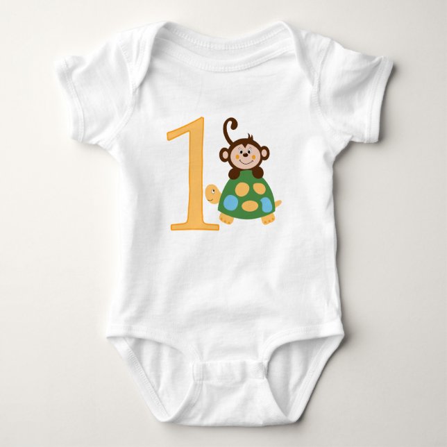 Roligt i Jungle Monkey Turtle 1:a Birthday Shirt T-shirt (Framsida)