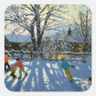 Roligt i snö Tideswell Derbyshire Fyrkantigt Klistermärke