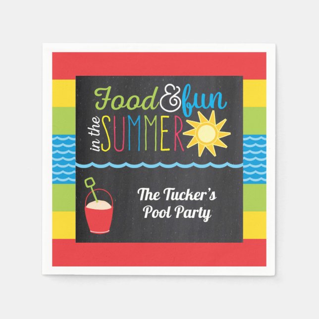 Roligt i Sol Bassäng Party färgschalkboard Pappersservett (Framsidan)