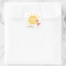 Roligt i Sol Beach Animal Flamingo Tack Fyrkantigt Klistermärke