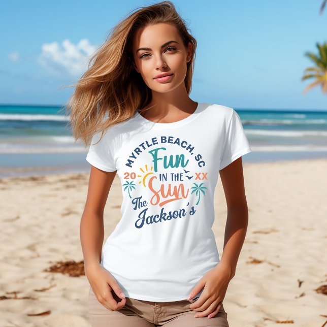 Roligt i Sol Family Vacation Beach Shirt T Shirt (Fun in the Sun Family Vacation Shirt -Add your own location)