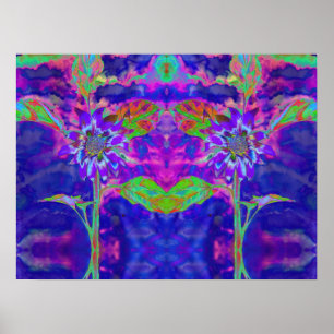 Roligt i Sol, solros av blå lila abstrakt Poster