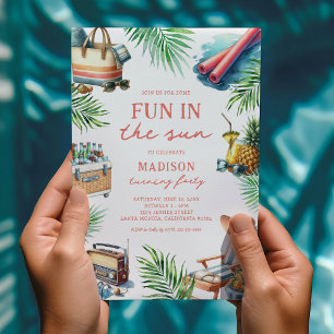 Roligt i solen vuxen poolparty födelsedag inbjudningar