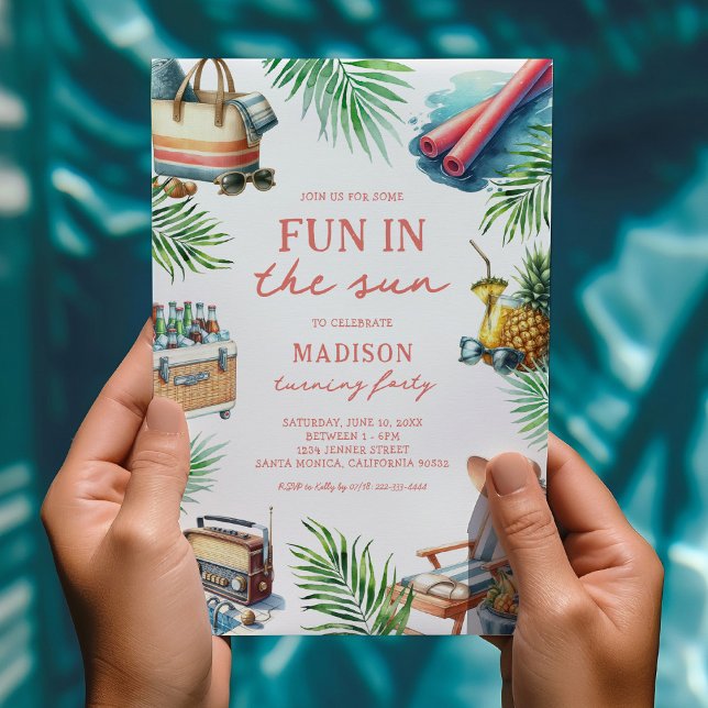 Roligt i solen vuxen poolparty födelsedag inbjudningar (Skapare uppladdad)