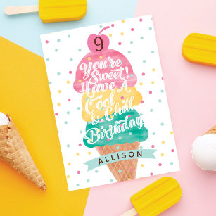 Roligt Ice Cream Cone Scoop Confetti Birthday Card Kort
