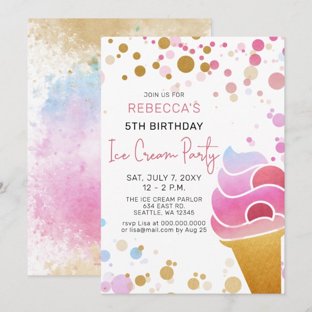 Roligt Ice kräm party Birthday-inbjudan Inbjudningar (Fram/baksida)