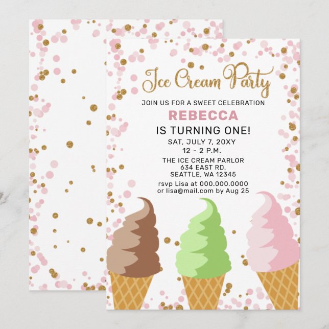 Roligt Ice kräm party Birthday-inbjudan Inbjudningar (Fram/baksida)