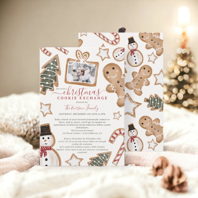 Roligt illustration av utbytet av julkakor i party inbjudningar (Fun illustration Christmas cookie exchange party Invitation)