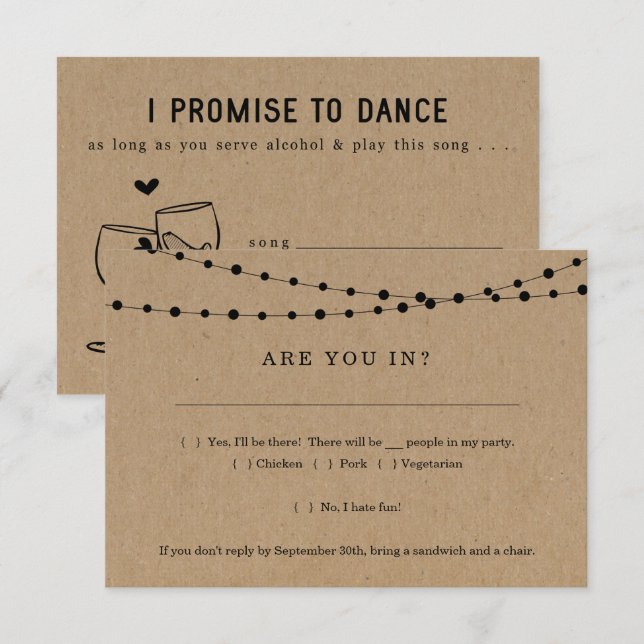 Roligt infogningskort för RSVP med sångförfrågan Inbjudningar (Fram/baksida)