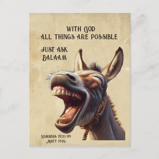Roligt Inspirational Bible Quote Balaams Donkey Vykort (Framsida)