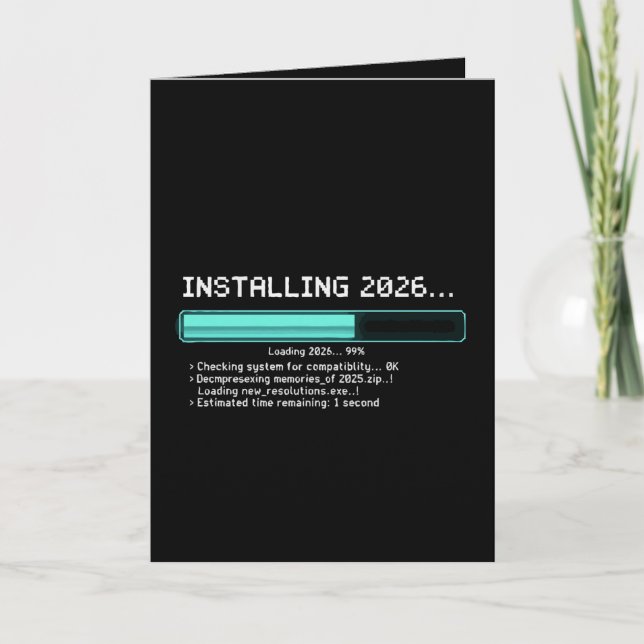 Roligt Installerar 2026 Nyår Geek Retro Laddar Kort (Framsida)