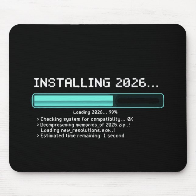 Roligt Installerar 2026 Nyår Geek Retro Laddar Musmatta (Framsidan)