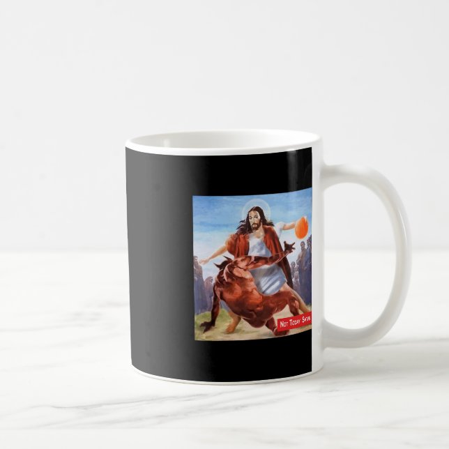 Roligt Inte i dag: Satan Jesus Crossover Basketbal Kaffemugg (Höger)