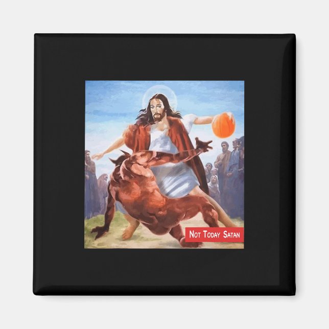 Roligt Inte i dag: Satan Jesus Crossover Basketbal Magnet (Framsidan)
