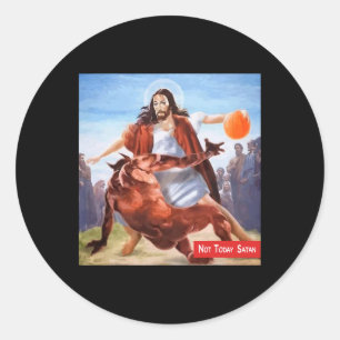 Roligt Inte i dag: Satan Jesus Crossover Basketbal Runt Klistermärke