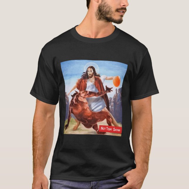 Roligt Inte i dag: Satan Jesus Crossover Basketbal T Shirt (Framsida)