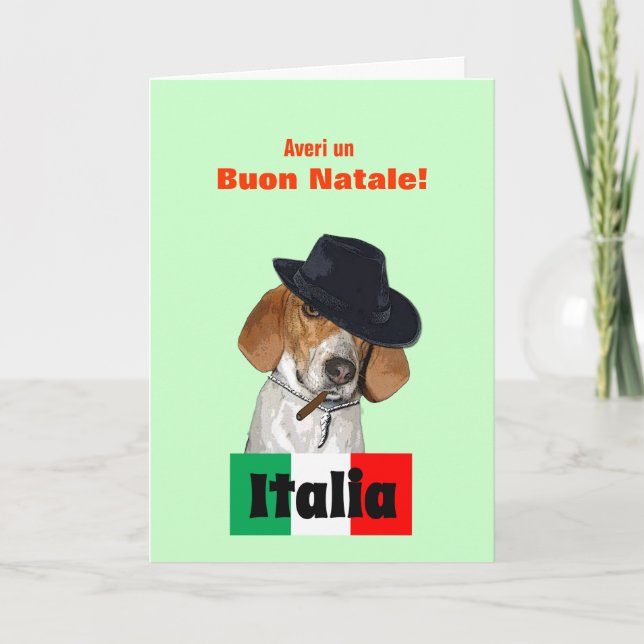 Roligt italienskt kort för julMobsterCharley hund (Framsida)