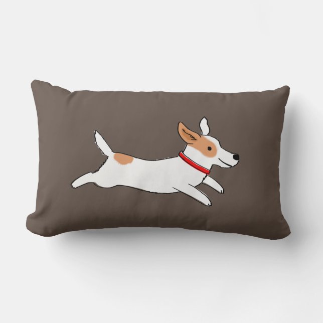 Roligt Jack Russell Terrier Tecknad hund Running Lumbarkudde (Framsida)