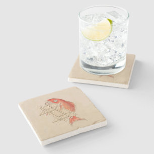 Roligt Japansk Vintage Fish Yokai Stenunderlägg