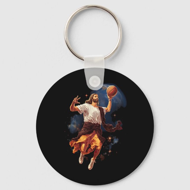 Roligt Jesus spelar basketboll Nyckelring (Framsida)