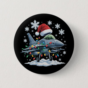 Roligt Jet Jaktflygplan Militär Jul Holiday Xmas Knapp