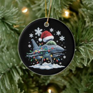 Roligt Jetjaktplan Militär Jul Julhelg Xmas Julgransprydnad Keramik