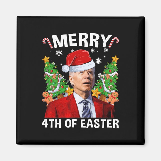 Roligt Joe Biden jultomten Hat Merry 4th of Eas Magnet (Framsidan)