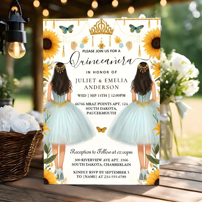 Roligt Joy Lily Twin Dual Joint Dubbla Quinceanera Inbjudningar (Skapare uppladdad)