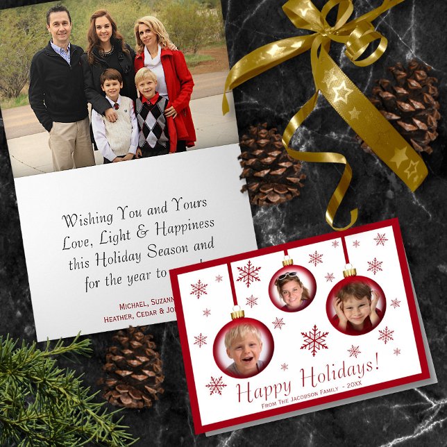 Roligt jul Boll Ornament 3 Photo Glad helg Kort (In Situ Front/Inside)